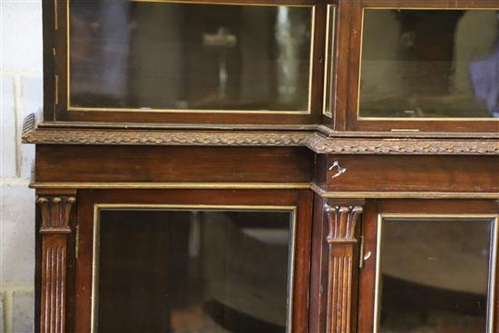 A late Victorian mahogany breakfront display cabinet, W.184cm, D.40cm, H.161cm